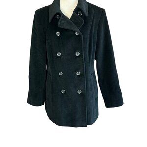 Calvin Klein Black Angora Wool Blend Double Breasted Pea Coat Jacket Size 12